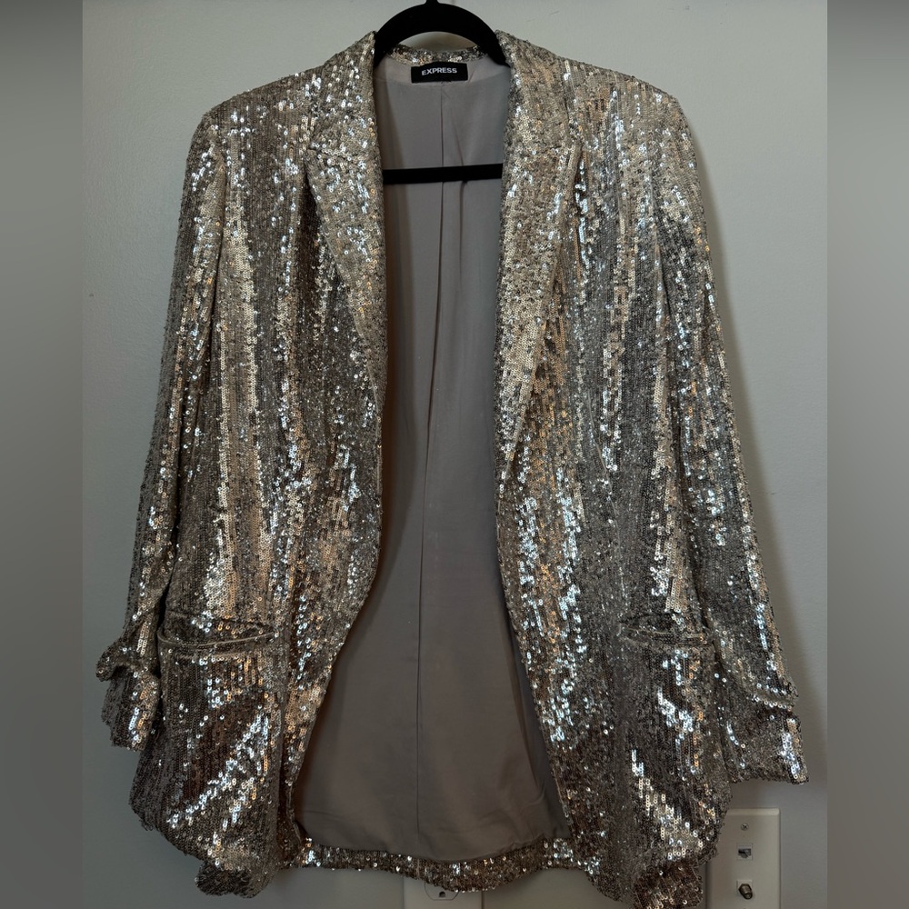 Express Silver Sequin Blazer - image 1